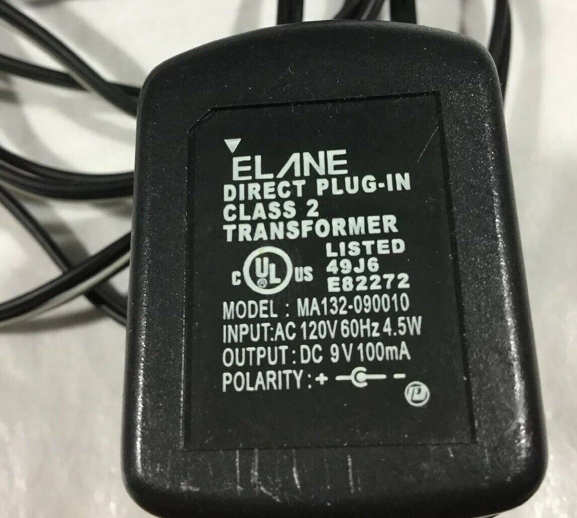 New 9V 100mA Elane MA132-090010 Class 2 Transformer Power Supply Ac Adapter - Click Image to Close